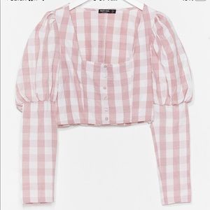 Gingham Puff Sleeve Crop Blouse